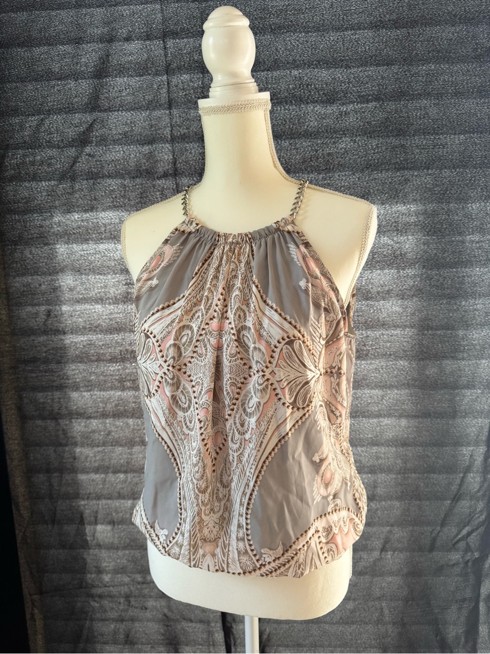 Cache Halter Camisole in Gray with Blush Accents